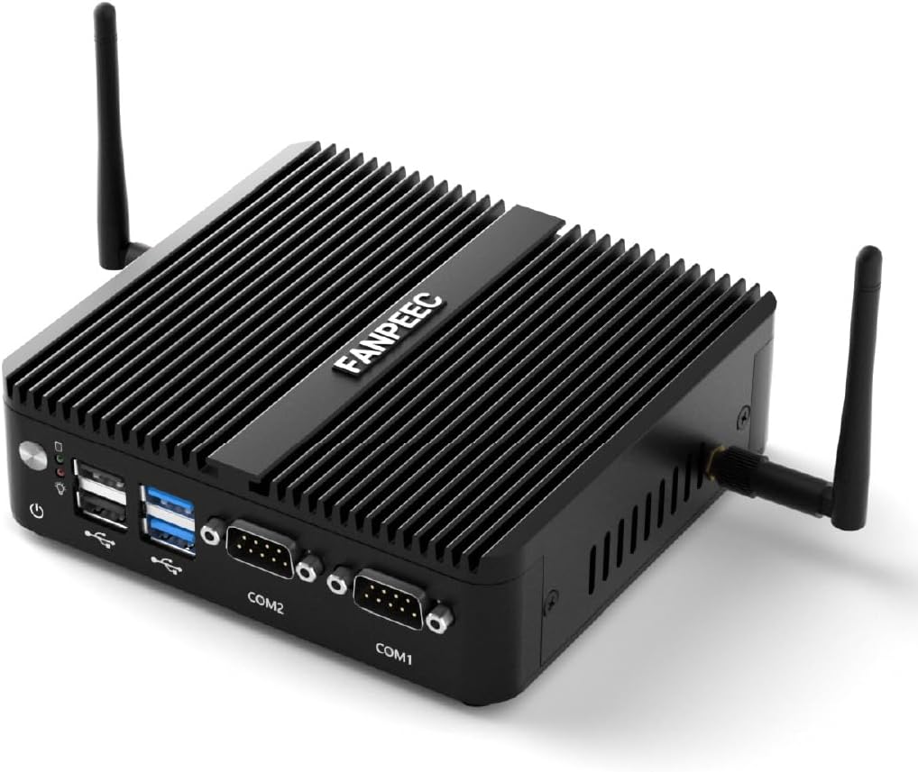 FANPEEC Fanless Mini PC Windows 11 Pro Industrial PC Celeron J4125 16GB RAM 256GB SSD Mini Computer 2 Lan Ports, 2* RS232 COM, 4K HD+VGA, Mini Desktop PC, support Linux/Ubuntu