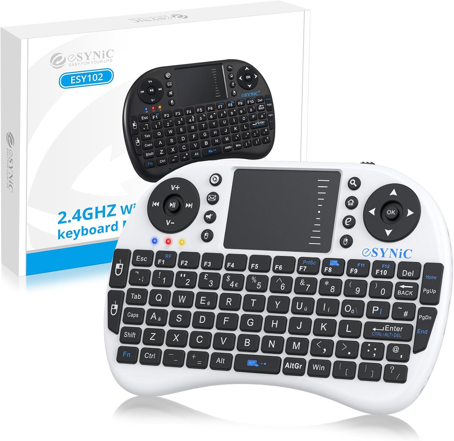 eSynic Mini Wireless Keyboard 2.4G Handheld Wireless Mini Keyboard Touchpad Mouse Combo Multi-media Portable Small Android Keyboard Rechargeable for PC Google Smart TV Tivo Box Raspberry PI PS4 etc