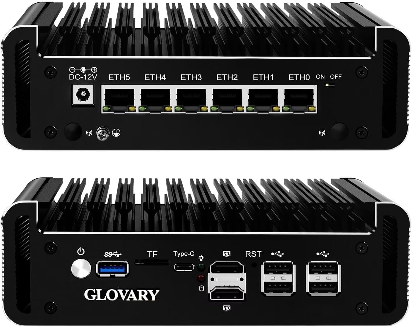 Glovary Firewall Mini PC Quad Core N100, DDR5 16GB RAM 256GB NVMe SSD, 6 x 2.5GbE i226V LAN Fanless Computer Hardware, Micro Firewall Appliance, AES-NI, OPNsense, TypeC Port, TF Card Slot