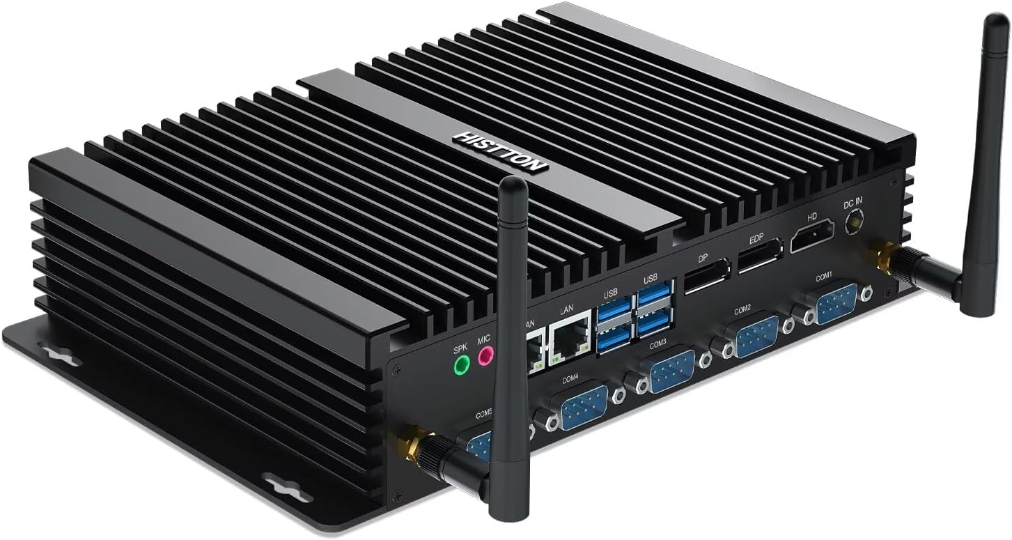 HISTTON Fanless Mini PC Industrial PC Intel Core i7-8550U, DDR4 16GB RAM 512GB SSD, 4 RS232 COM+2 RS232/485 COM, 2 LAN, HD, DP, EDP, LPT, WiFi, Mini PC Windows 11 Pro/Linux Ubuntu