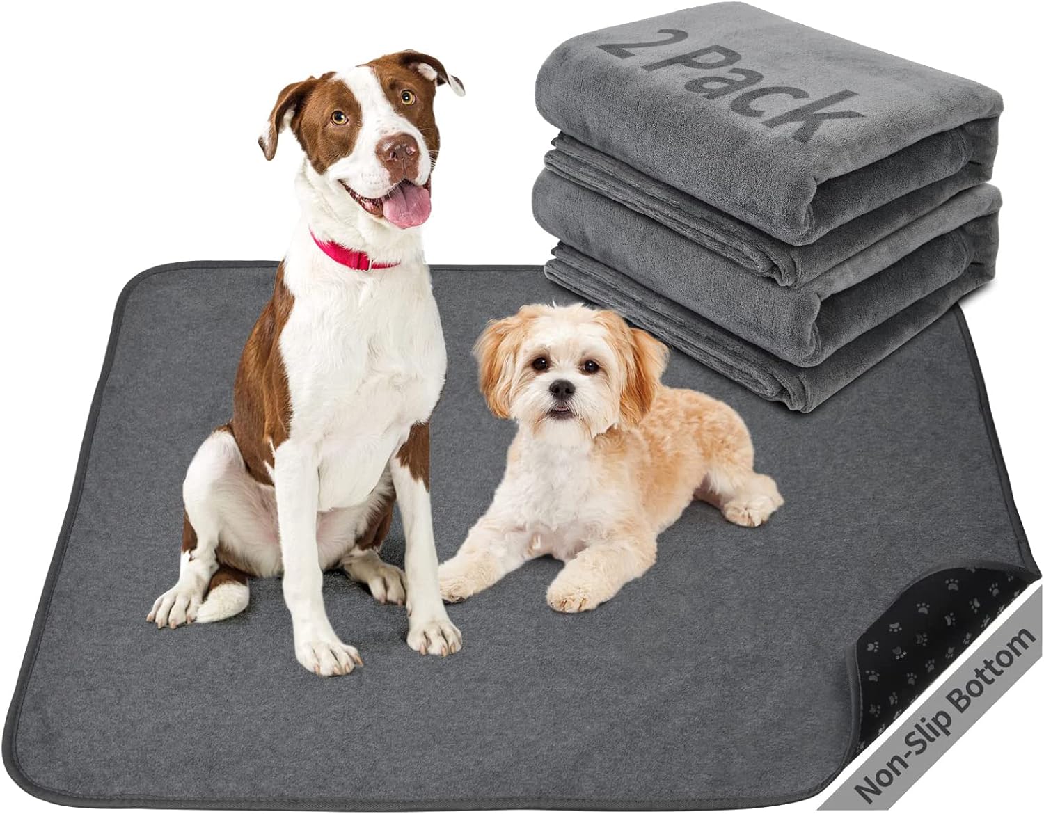 2 pack Dog Pee Pad Washable-Extra Large Instant Absorb Training Pads Non-Slip Pet Playpen Mat Waterproof Reusable Floor Mat for Puppy/Senior Dog Whelping Incontinence Housebreaking (80*92cm Grey)