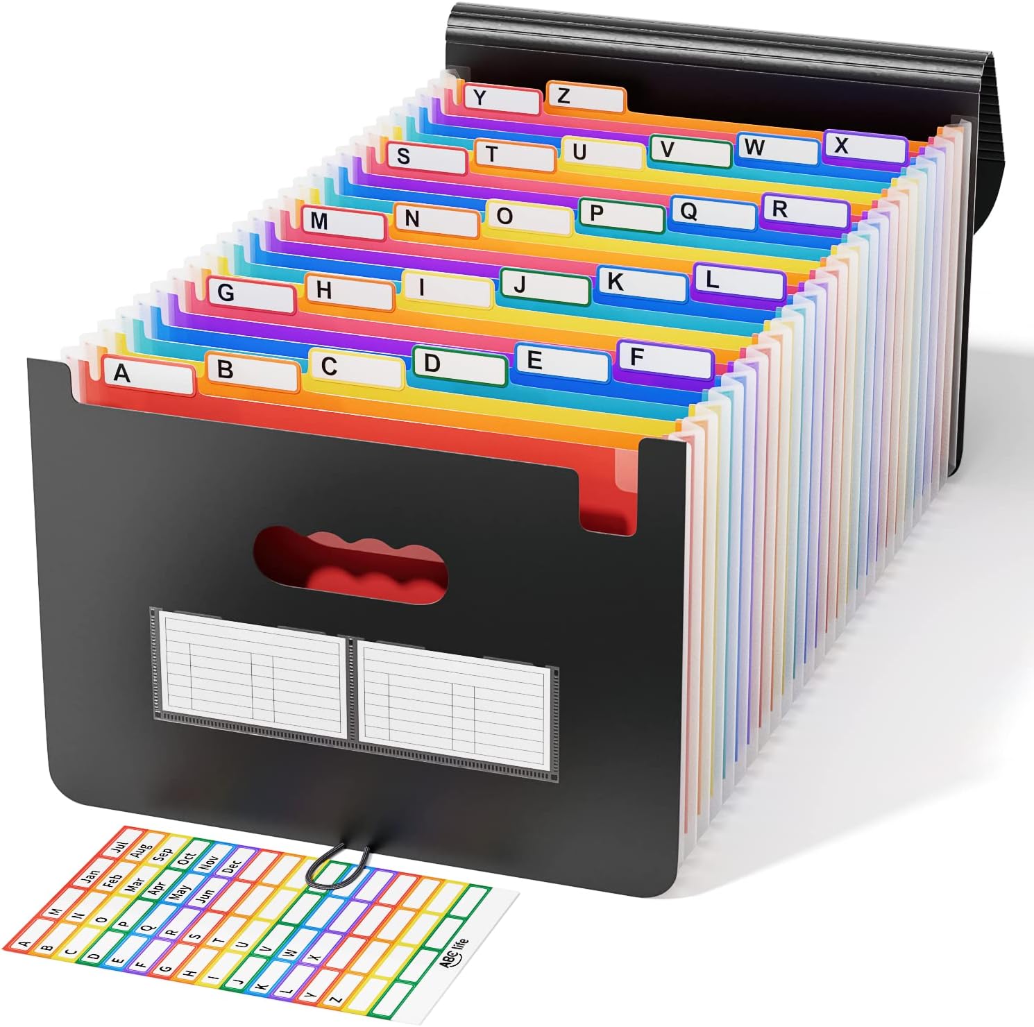 ABC life Expanding File Folder, 26 Pockets A4 Accordion File Organiser, Portable Rainbow Document Filing Box, Accordian Monthly Bill Receipt Paperwork Organiser Storage for Home/Office/School