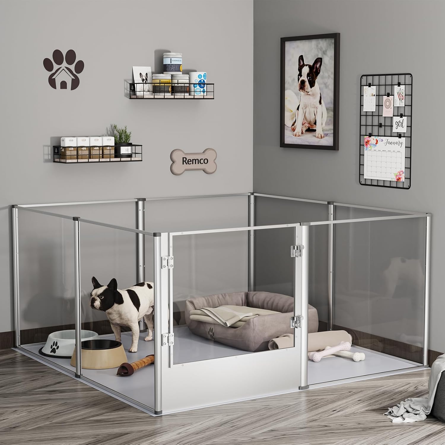 BingoPaw Acrylic Dog Playpen Fence: Heavy Duty Pet Clear Exercise Play Pen Whelping Box with Waterproof Fertility Pad for Cats, Puppies, Rabbits, Guinea Pig (120x120xH60cm)