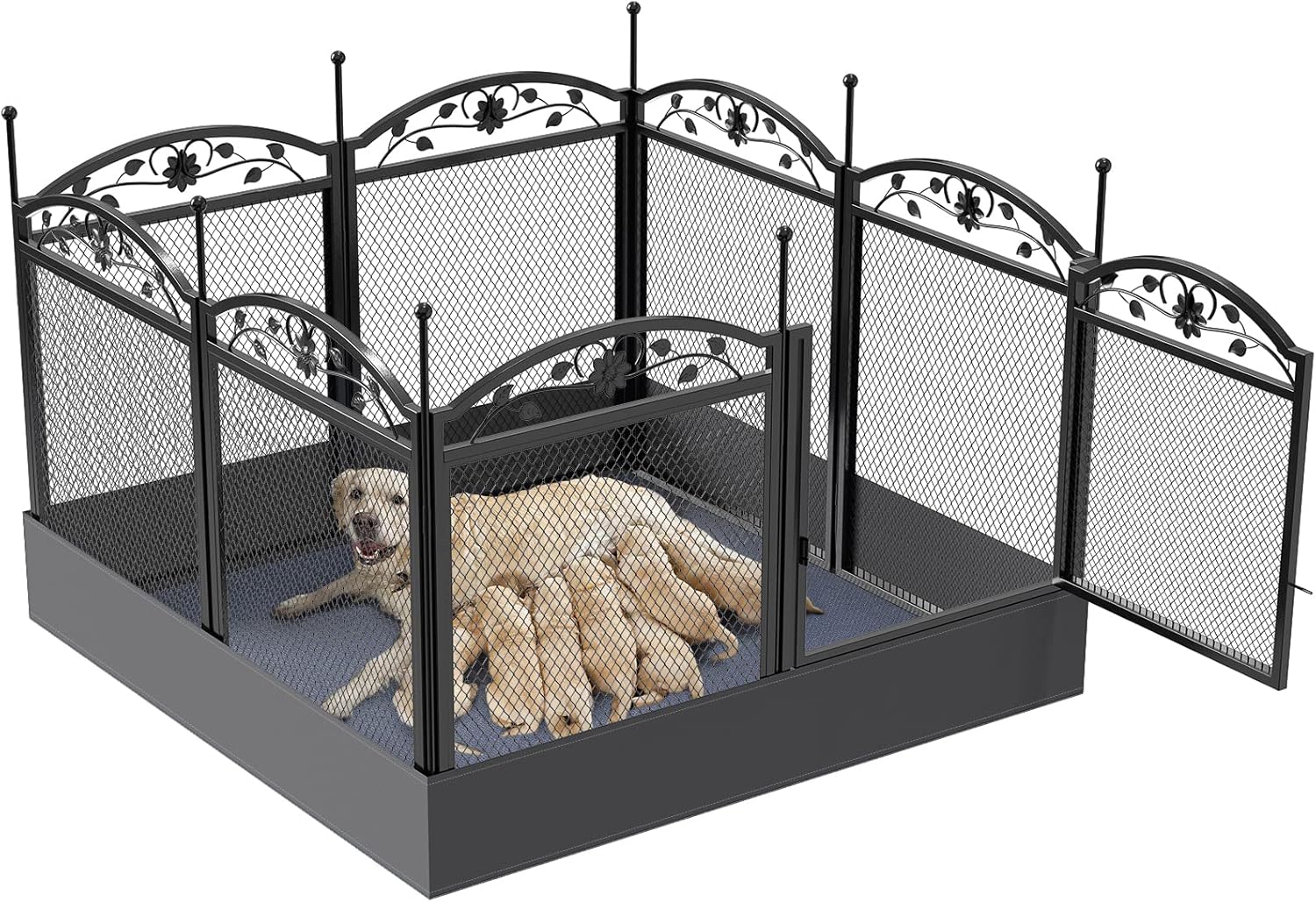 BingoPaw Dog Playpen, Large Heavy Duty Indoor/Outdoor Pet Whelping Pen Box with Waterproof Fertility Mat, Black (126x126x80cm)