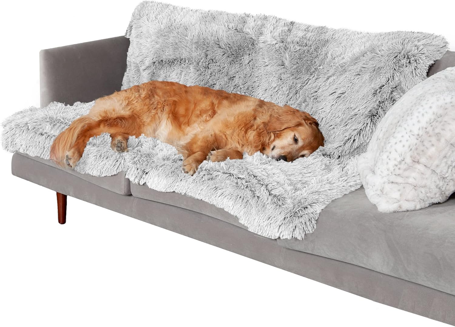 Furhaven XL Waterproof Calming Plush Long Faux Fur & Velvet Dog Blanket, Washable – Mist Gray, Extra Large