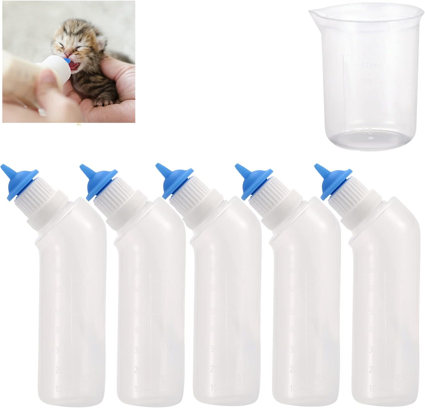 Gufastoe 5pcs Pet Feeding Mini Blue Silicone Nipple with Bottle for Puppy Dog Cat or Other Pets