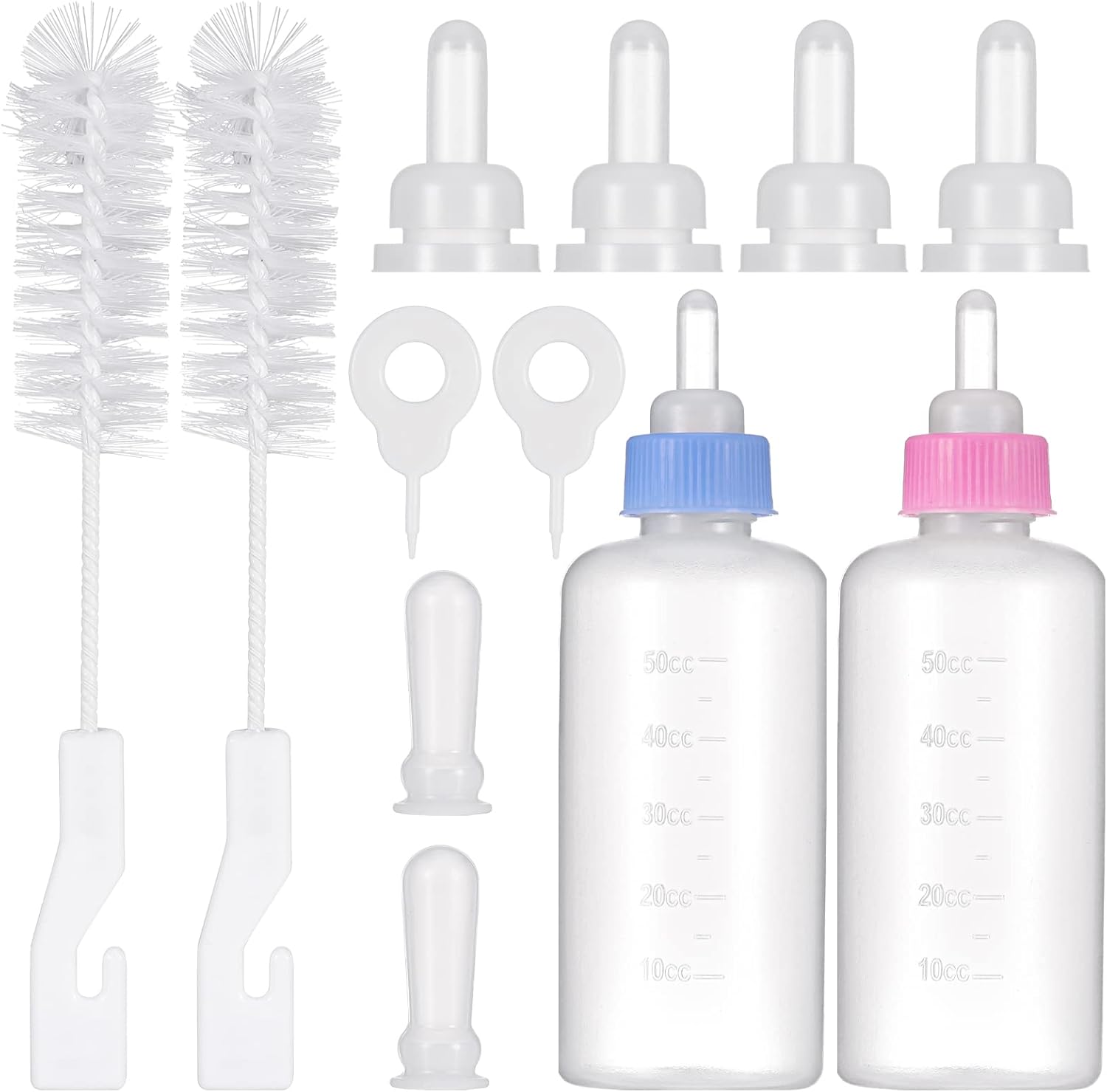 KroY PecoeD Pet Feeding Bottle Kit, Dog Cat Puppy Milk Feeding Bottle, With Replacement Nipples and Cleaning Brushes 50ml Pet Bottle Set, for Kitten Puppy Small Pet Feeding Tool